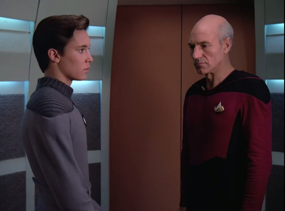 Patrick Stewart and Wil Wheaton in Star Trek: The Next Generation