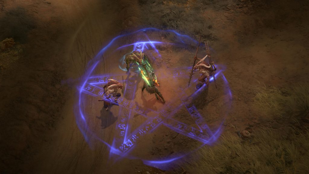 the image shows a player using their skills in Diablo 4 