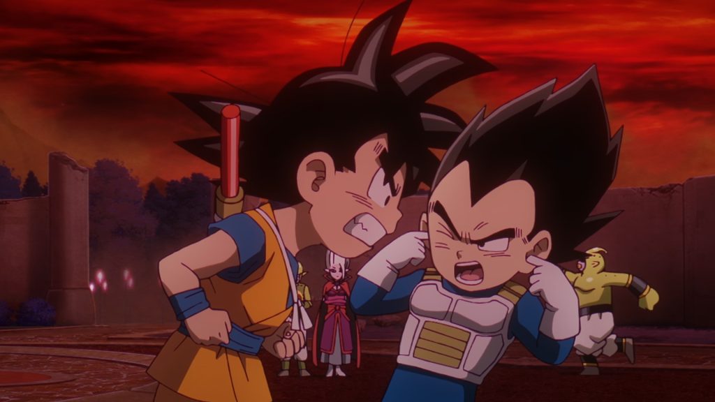 Goku and Vegeta bicker with each other. 