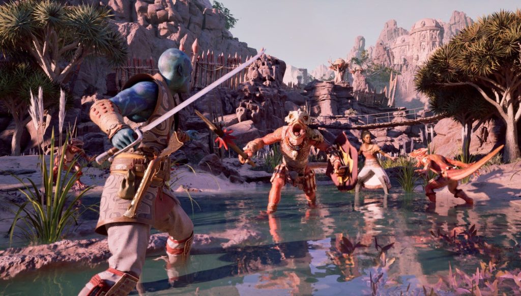 the image shows a player fighting enemies with sword in Avowed