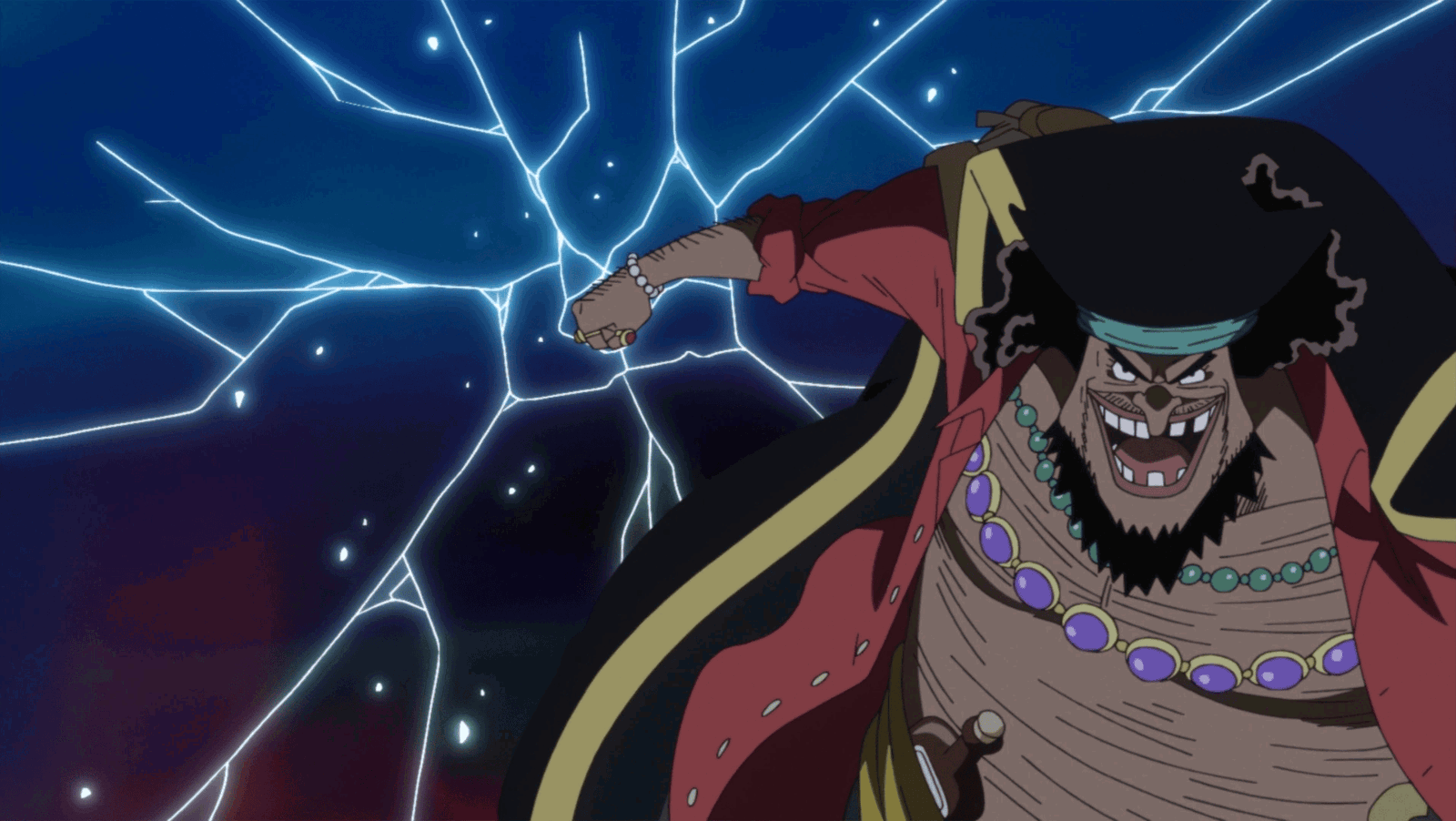 Blackbeard using the Gura Gura no Mi in One Piece.