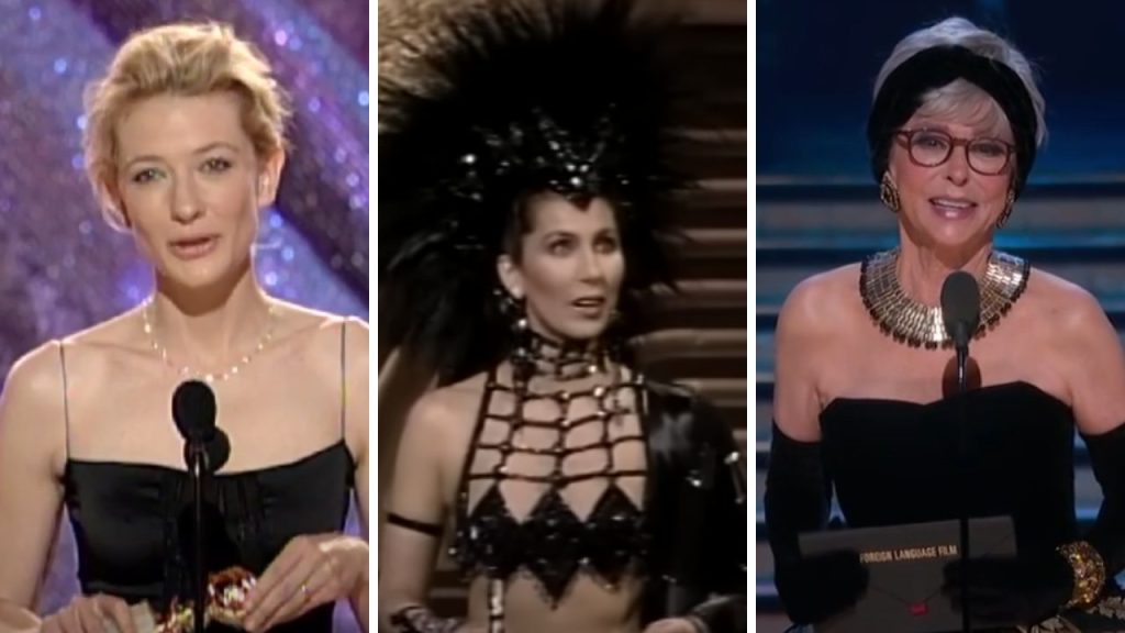 Cate Blanchett, Cher, and Rita Moreno dressed up in designer pieces