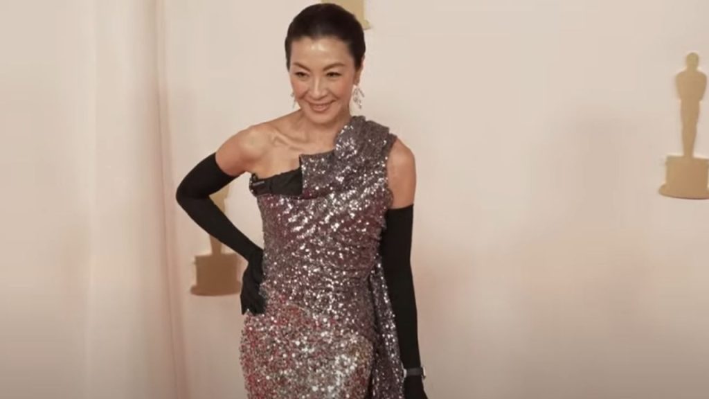 Michelle Yeoh dressed up in Balenciaga gown