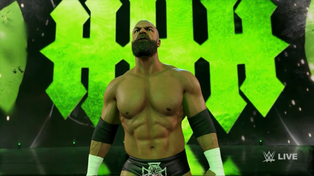 WWE 2K24 screenshot showcasing wrestler Triple H's entrance.