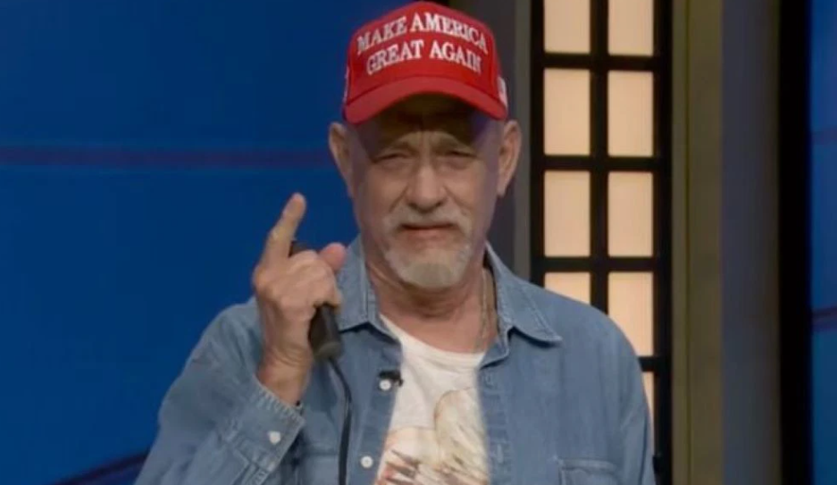 Tom Hanks in the Black Jeopardy sketch as a MAGA voter in SNL 50