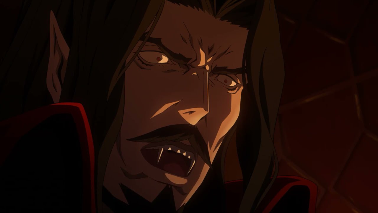 Dracula with his fangs out in Castlevania. 