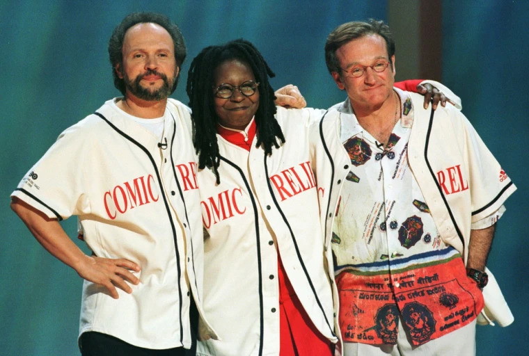 Billy Crystal, Whoopi Goldberg, and Robin Williams in Comic Relief.