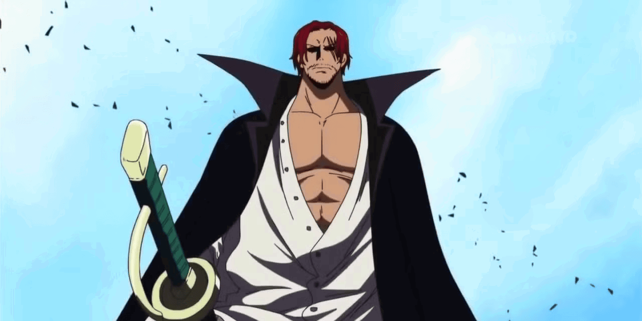 Shanks enters Marineford with a grim look and ends the war in One Piece. 