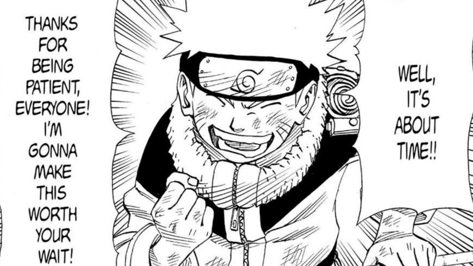 Naruto has his hand in a fist in a panel from Masashi Kishimoto's Naruto manga