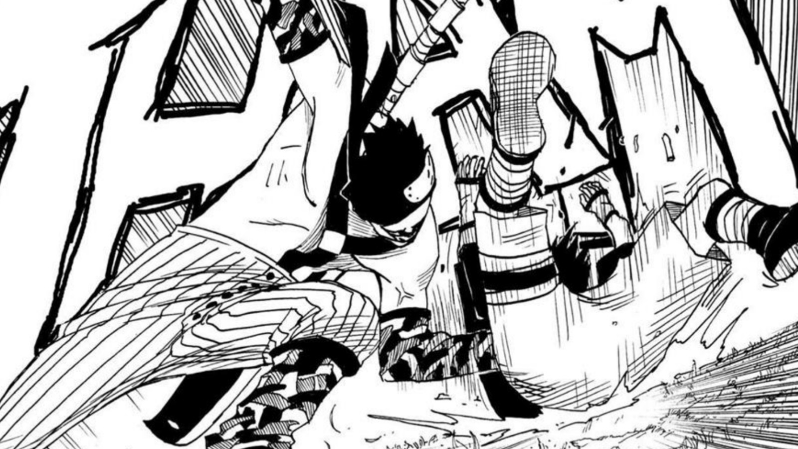 Zabuza attacks Sasuke taking him to the ground in Naruto manga