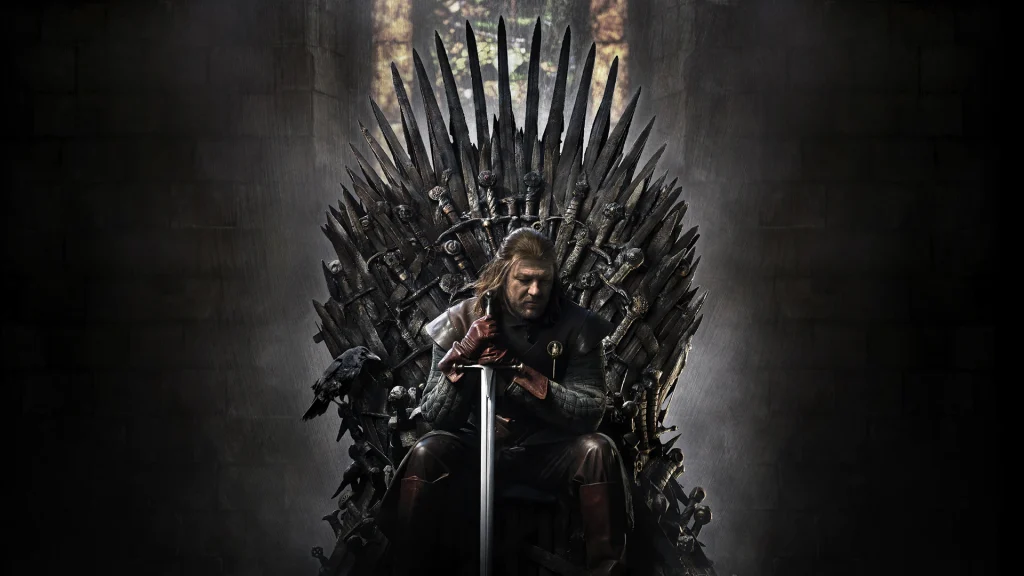 Ned Stark sits on throne in Game of Thrones