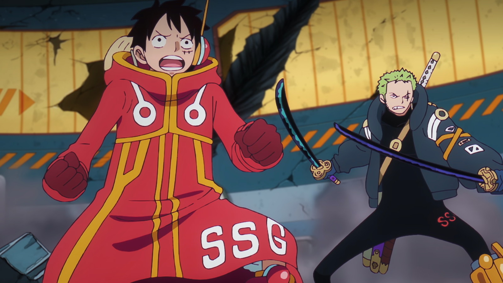 Luffy and Zoro can be seen standing in a fighting stance in One Piece anime