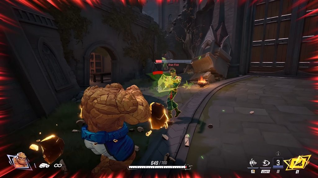 Marvel Rivals gameplay screenshot showcasing The Thing dueling with an Iron Fist.