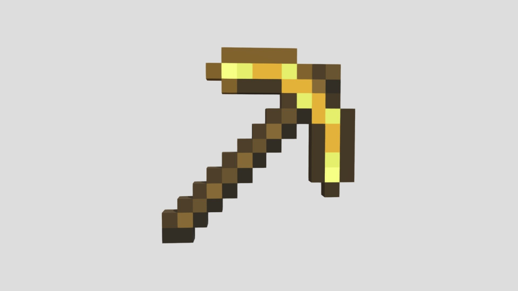 An image of the golden pickaxe in Minecraft.