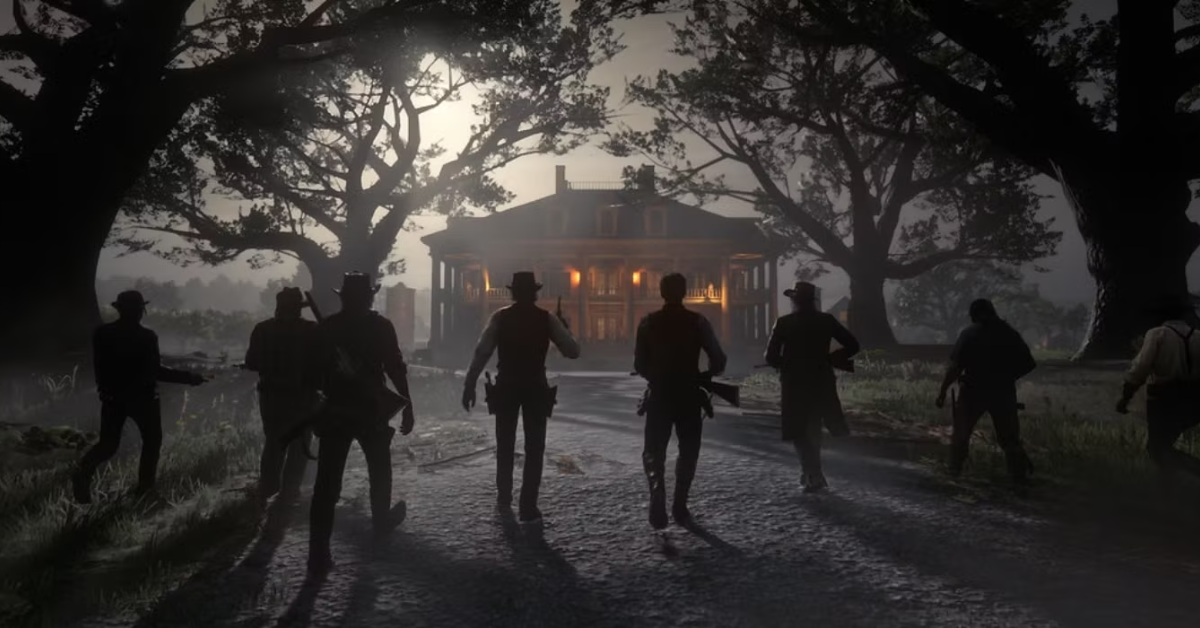 It’s Time to Admit Red Dead Redemption 2 Deserves a Full Remaster 5 Red Dead Redemption 2 screenshot featuring multiple non-player characters walking towards a house.