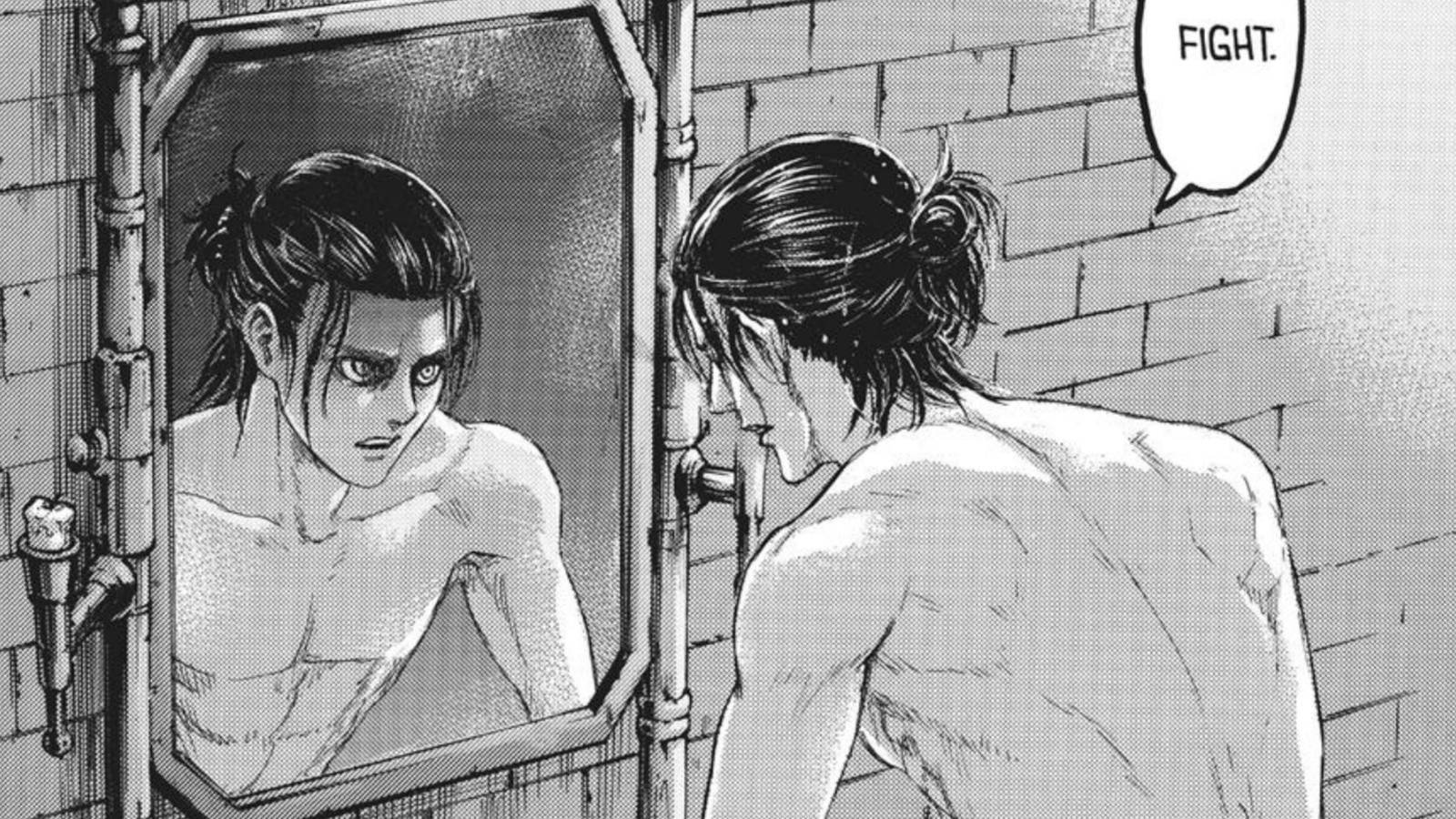 Eren Yeager is looking in the mirror in Attack on Titan manga