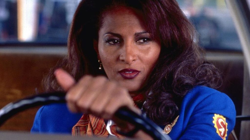 Pam Grier in a car in her film Jackie Brown