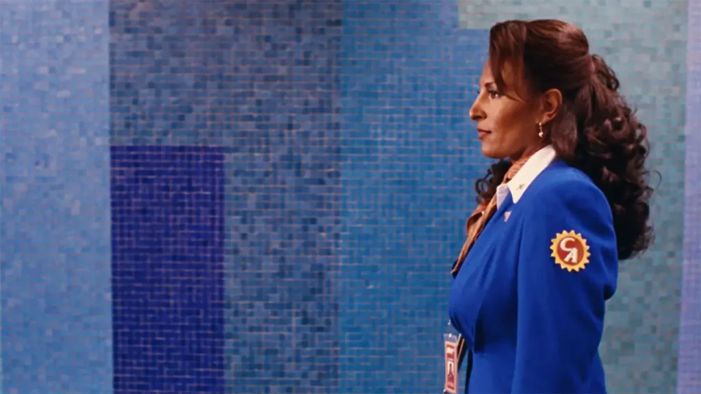 Pam Grier in the LA airport in a scene in Jackie Brown