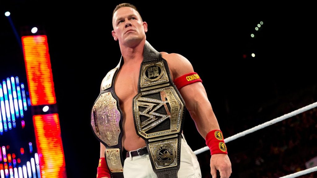 John Cena on the ring with a championship belt