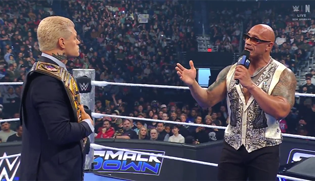 Dwayne Johnson and Cody Rhodes on SmackDown | Credits: WWE