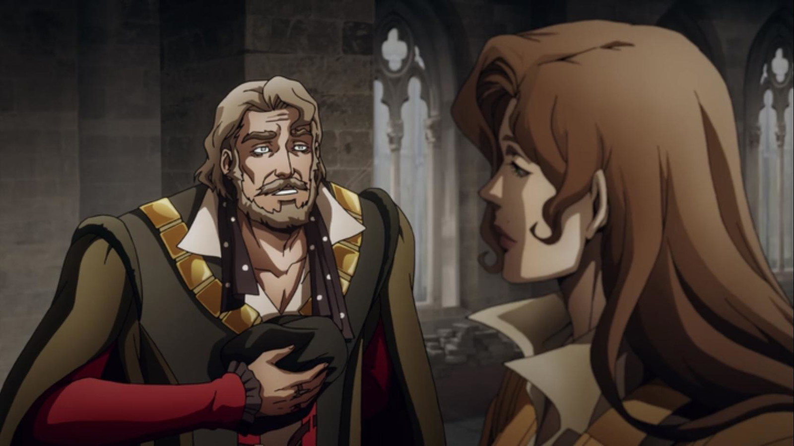 Saint Germain greeting his lost lover, Adventurer Lady, in Castlevania. 