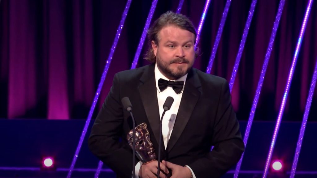 Brady Corbet giving his speech after receiving BAFTA award for The Brutalist