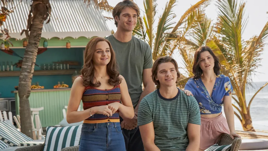 The Kissing Booth 3 still featuring Joey King, Jacob Elordi, Joel Courtney, and Meganne Young