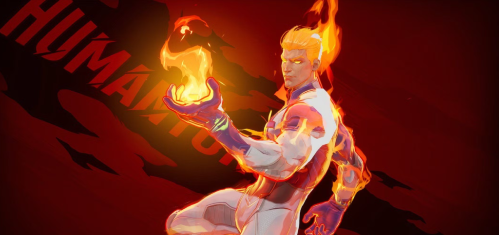 Johnny Storm aka the Human Torch, with the new Blood Blaze skin, in Marvel Rivals.
