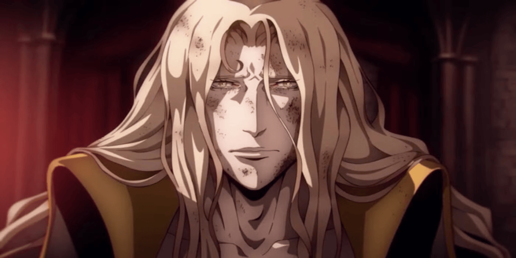 Alucard in a disheveled state in Castlevania.