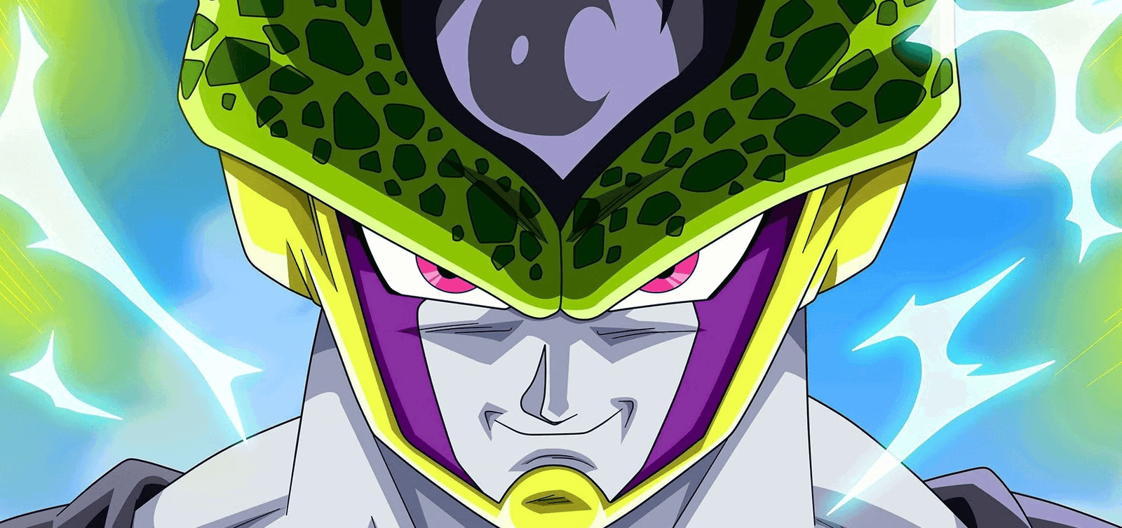 Cell with electricity around him in Dragon Ball Z. 