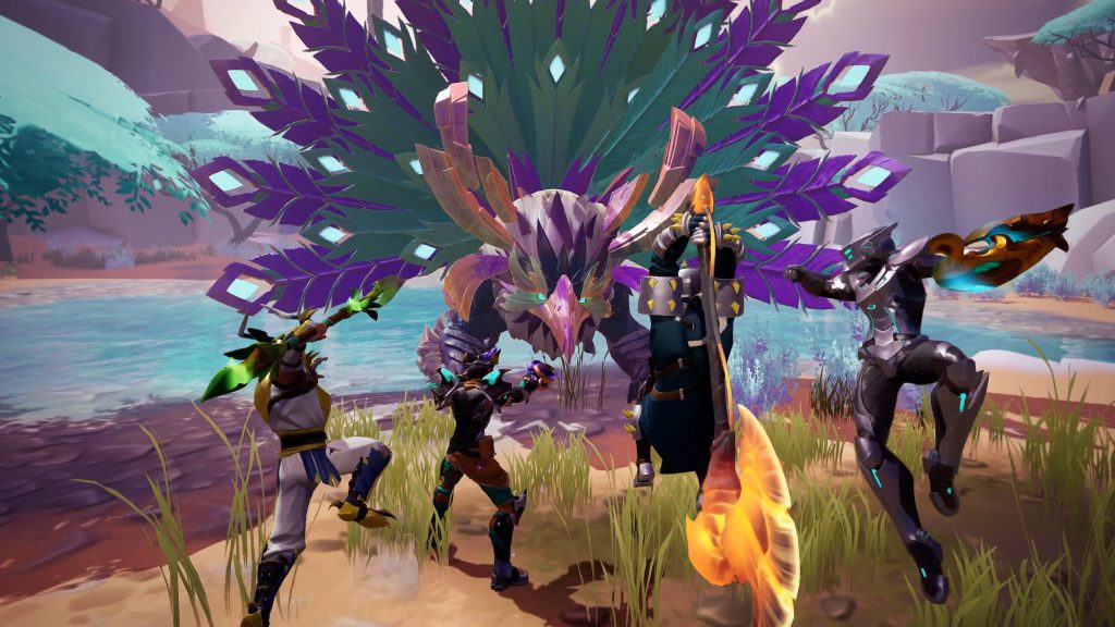 Players fighting a bird creature in Dauntless.