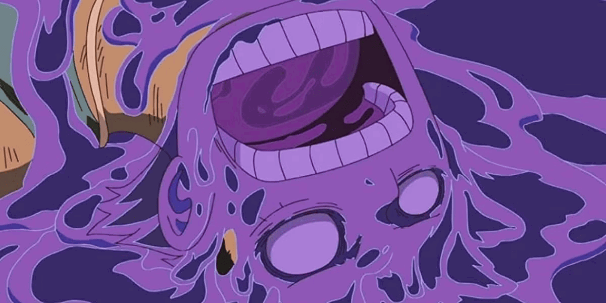 Luffy fully poisoned by Magellan in One Piece. 