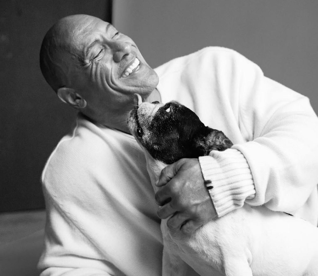 Dwayne "The Rock" Johnson with his dog Hobbs