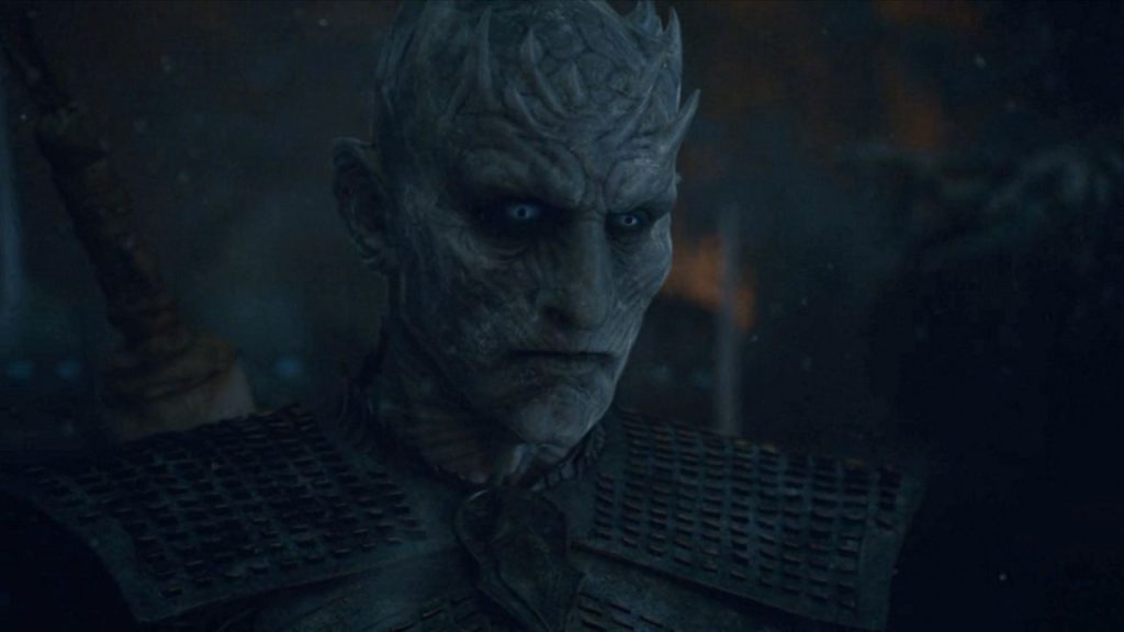 The Night King looking at something in Game of Thrones