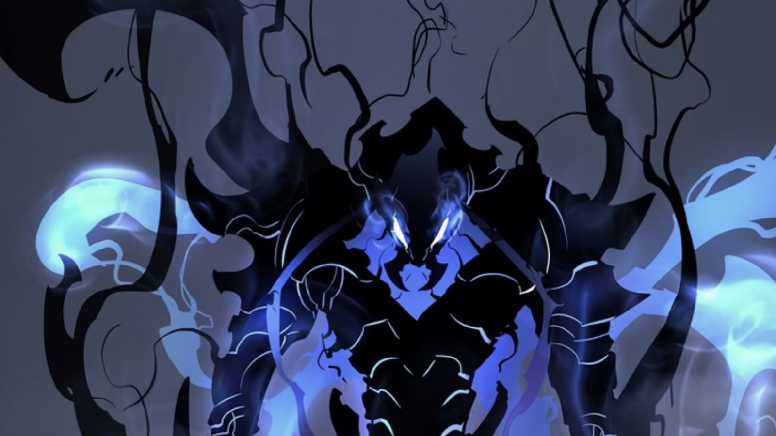 Beru looks menacing and exudes a blue aura in Solo Leveling manhwa