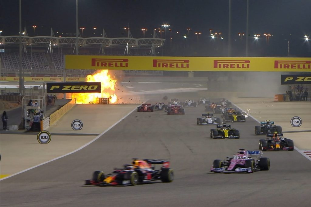 Romain Grosjean's crash as documented in Drive to Survive episode Man on Fire.