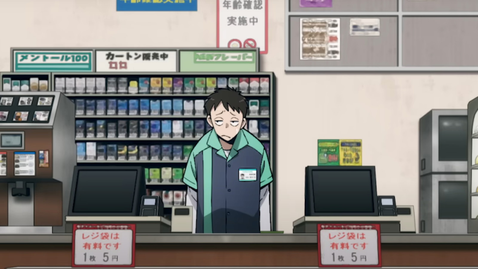 Koichi is standing behind the billing counter in a department store in My Hero Academia: Vigilantes anime