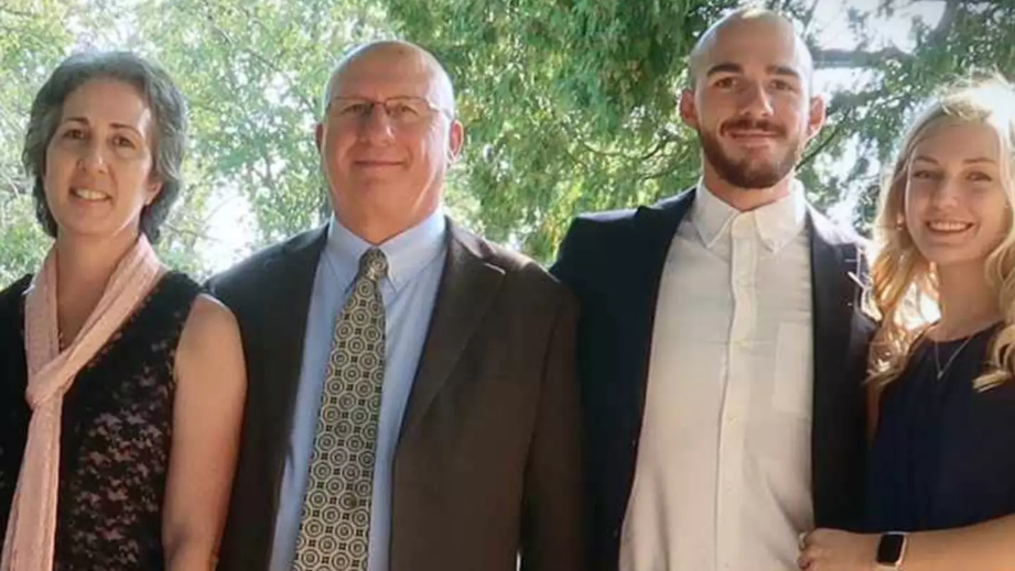 Brian Laundrie and Gabby Petito with Brian's parents Roberta and Chris Laundrie.