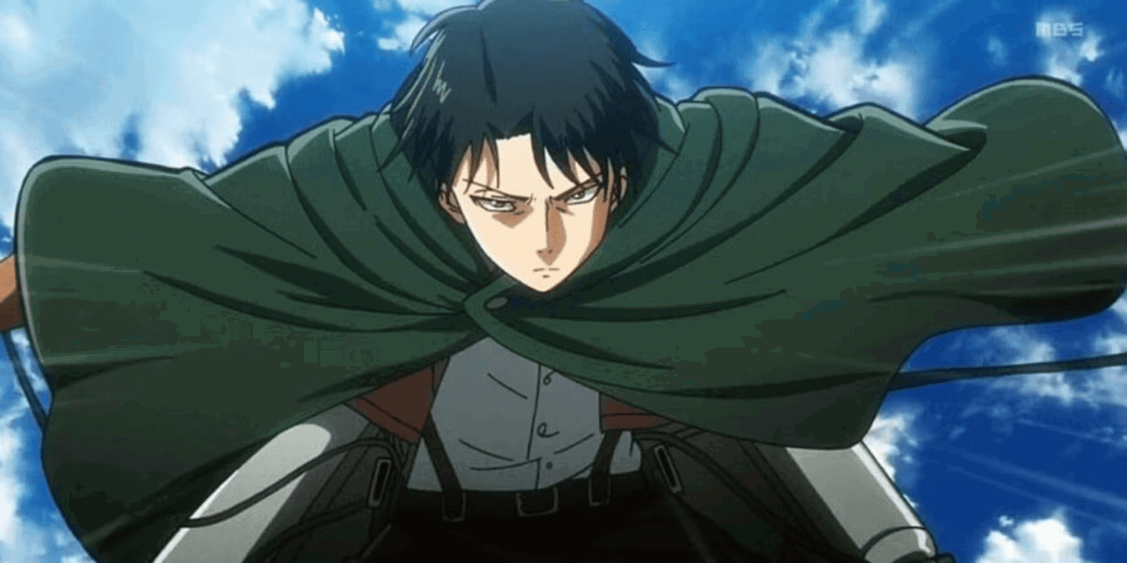 Levi Ackerman in action on the battlefield in Attack on Titan. 