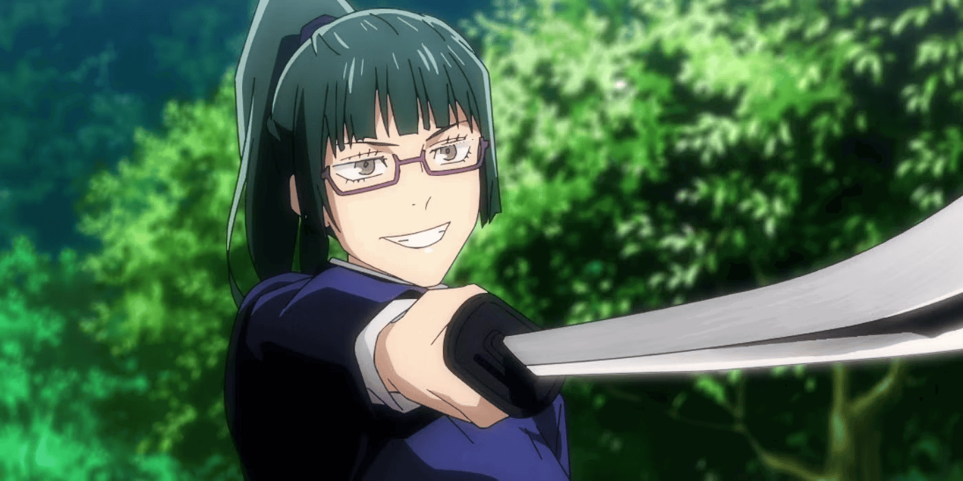 Maki Zenin holding Miwa's sword in Jujutsu Kaisen. 