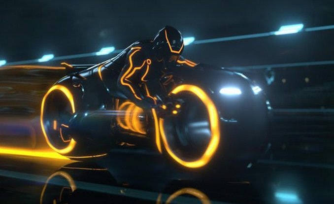 The futuristic bike in a still from the 2010 sequel Tron: Legacy 