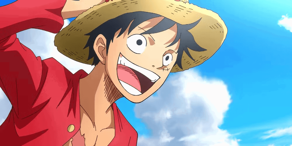 Luffy with a happy look on his face in One Piece. 