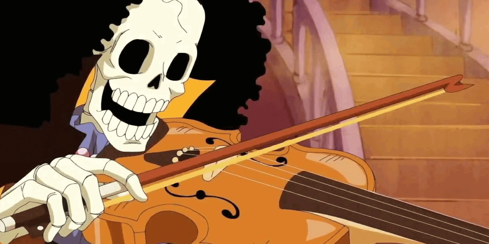 Brook playing the violin in One Piece. 