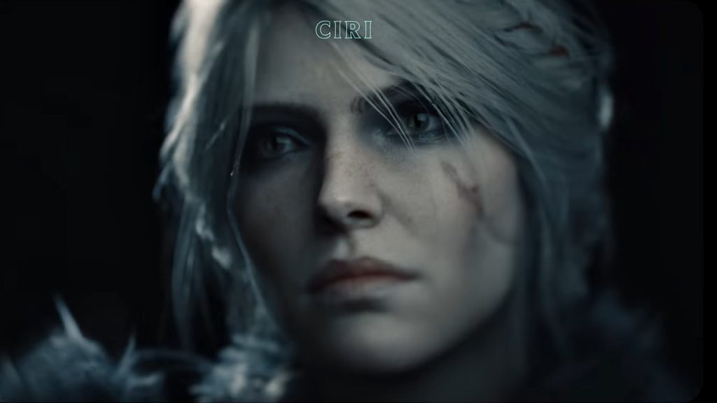 A screenshot from The Witcher 4 behind the scenes video showcasing Ciri's in-game look.