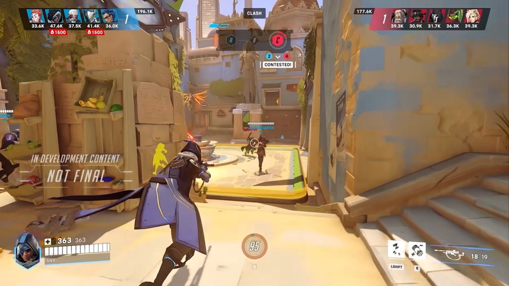 Overwatch 2 gameplay screenshot showcasing the game's upcoming third-person "Stadium" game mode.