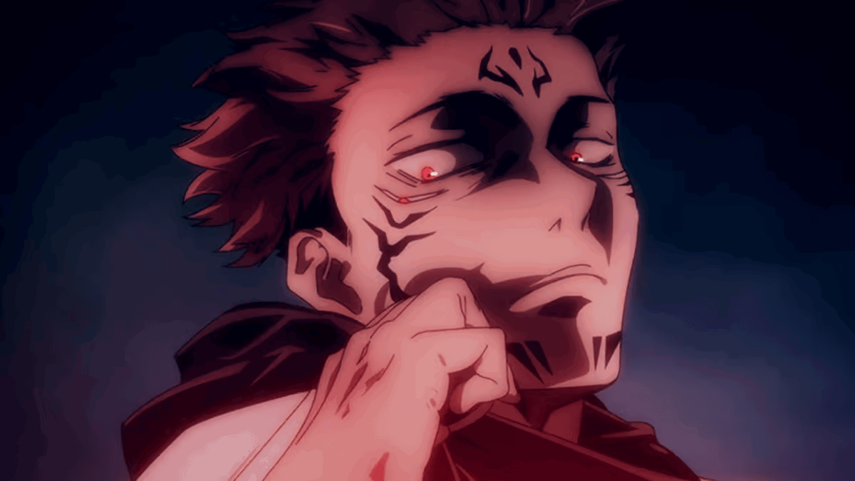 Sukuna Ryomen looking down in Jujutsu Kaisen. 