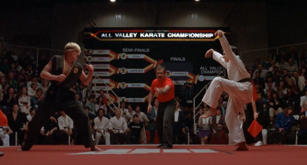 William Zabka and Ralph Macchio in The Karate Kid