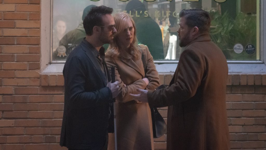 Deborah Ann Woll, Charlie Cox, and Elden Henson in Daredevil: Born Again