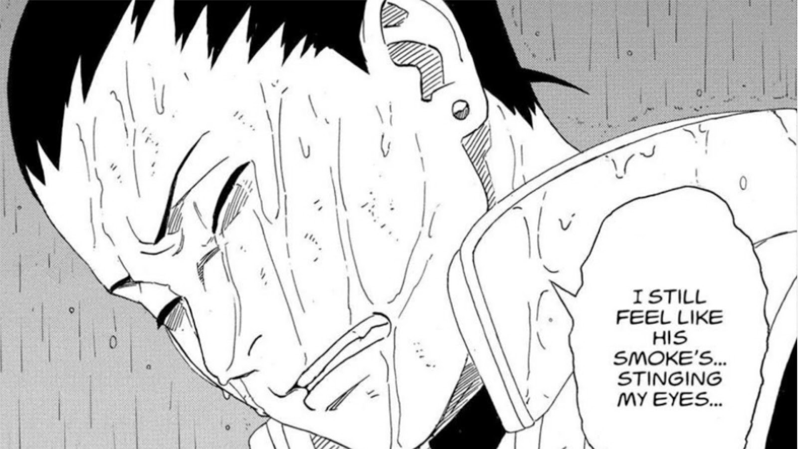 Shikamaru is crying in rain in Naruto manga 