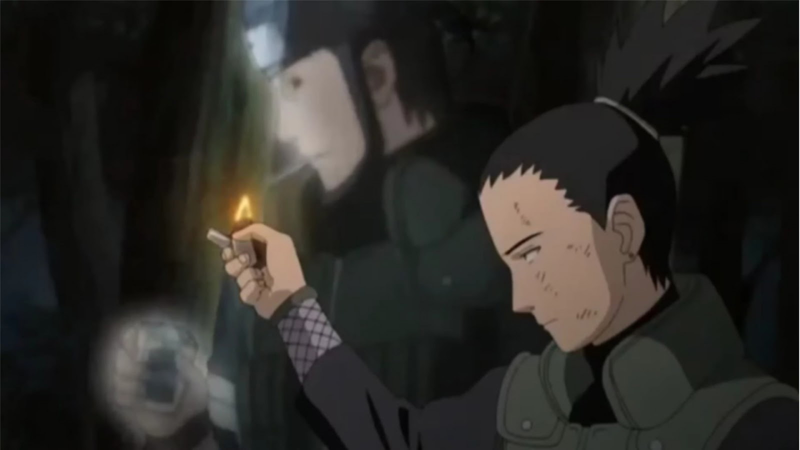 Shikamaru lights up a cigarette for Asuma in Masashi Kishimoto’s Naruto 